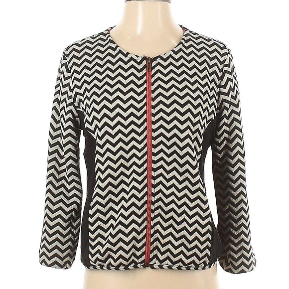 Anthropologie Weston Wear Zip Front Zig Zag Patterned Blazer Cardigan Coat Small - Picture 1 of 2